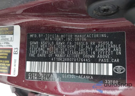 2007 Toyota Avalon Xl from USA, damaged, VIN 4T1BK36B07U176445